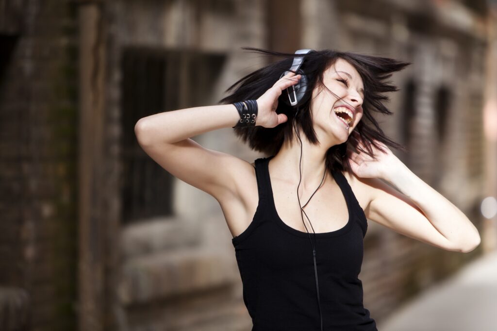 young woman wearing headphones